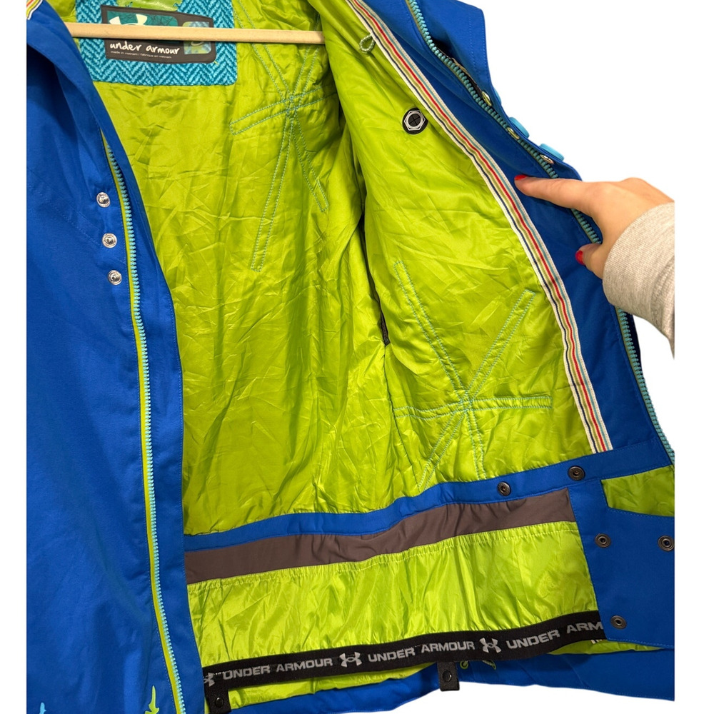 Under Armour S Ski Jacket $199 Waterproof Snowboard Brimmed Hood Bright Blue NEW - Picture 6 of 10